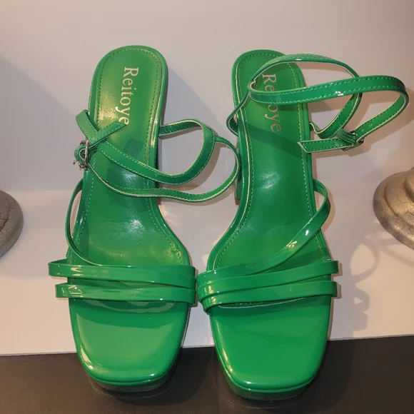 🌟  Green chunky platform heel sandals size 9 - Picture 4 of 8